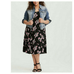 Torrid Midi Dress Blk Floral Challis 3X